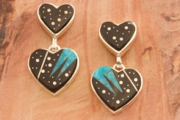 Calvin Begay Night Sky Sterling Silver Double Heart Earrings